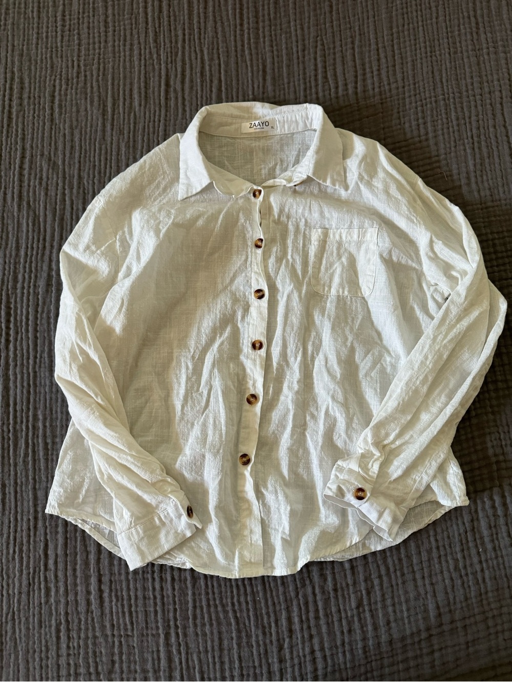 Womens White Sheer Cotton Button-Up Shirt XL